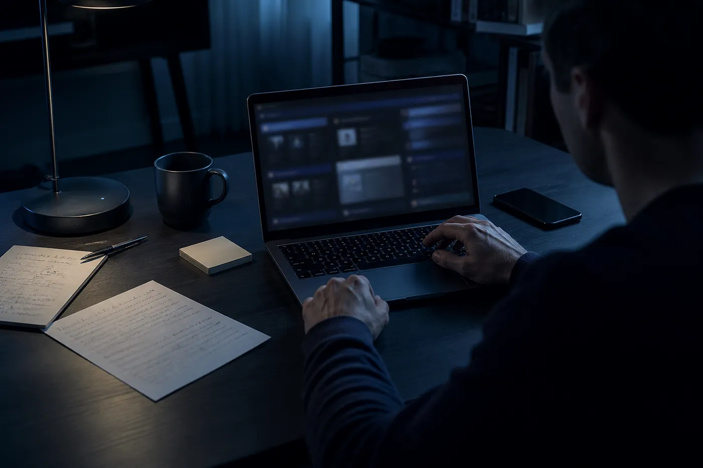 A user exploring dark web browser options on a laptop in a modern workspace, highlighting the topic of safe access.