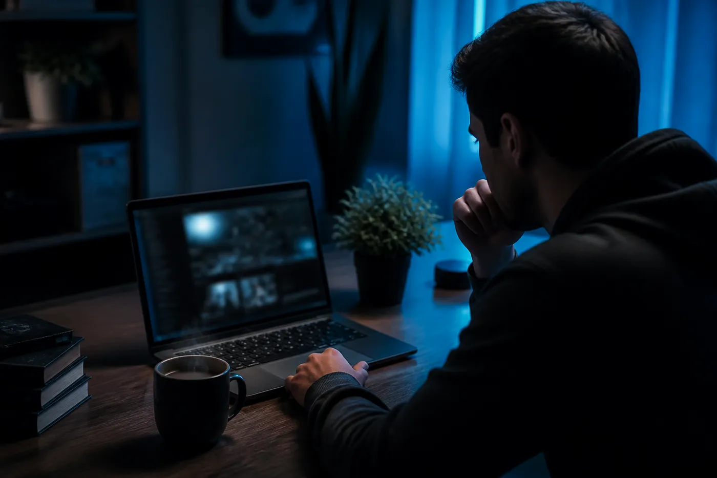 A user engaged in discovering .onion links on a laptop, illustrating deep web exploration.