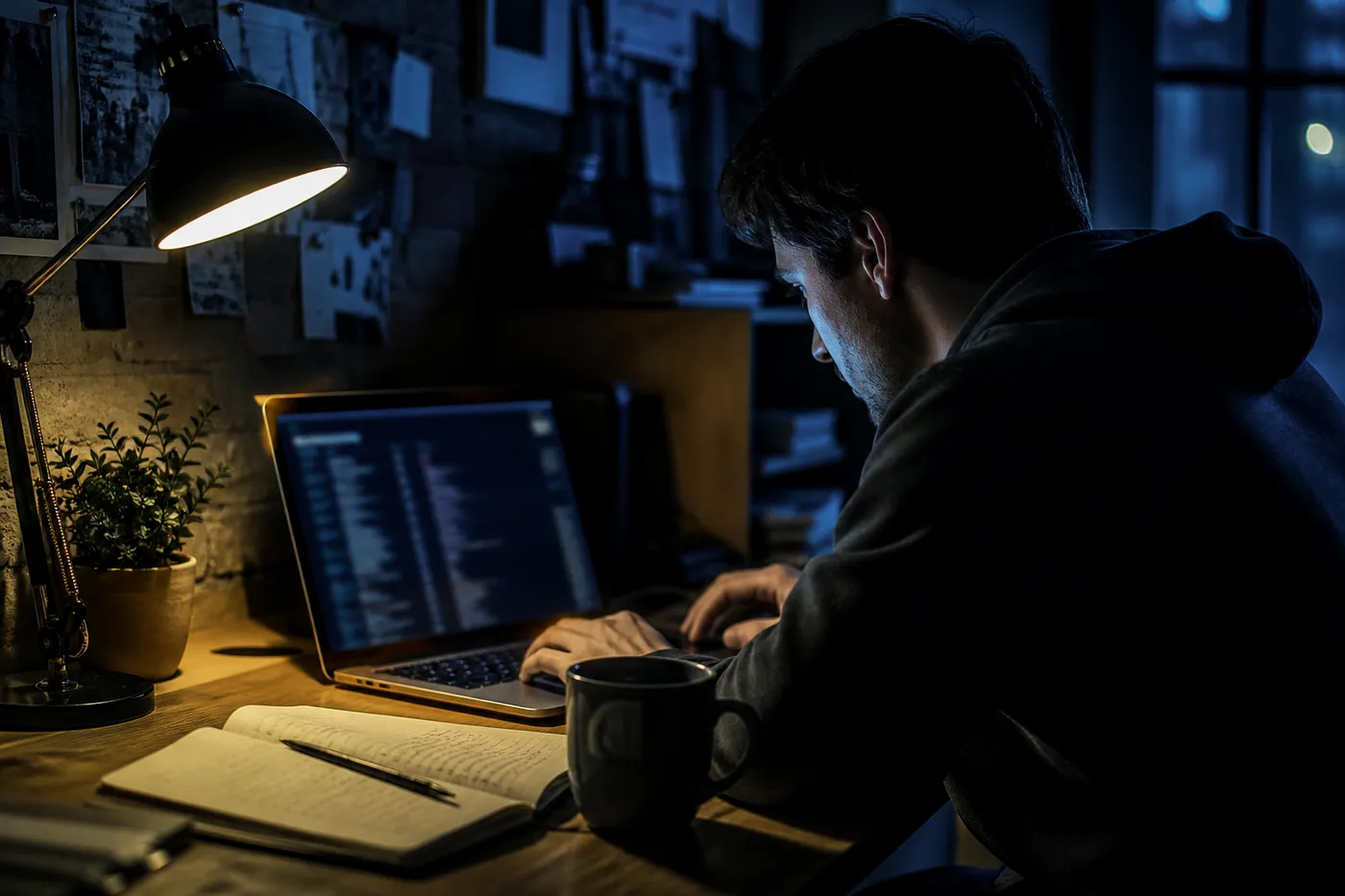 A user studying onion URLs in a cozy setting, capturing the essence of exploring the dark web.